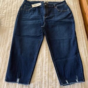 Luvamia Dark Indigo Distressed Bottom Jean Capris